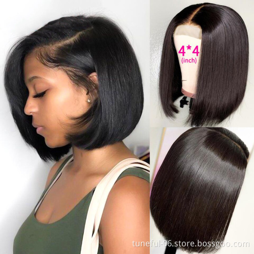 Fashion Design 8 Inch Peruvian Human Hair Lace Front Closure Short Bob Wig Wholesale Straight Human Hair Bob Peruvian Wigs